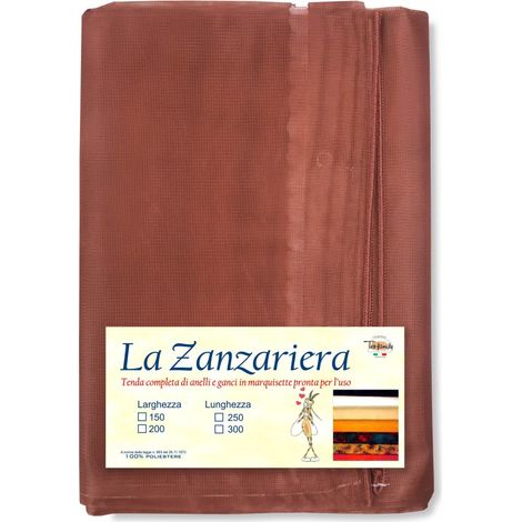 Tenda Zanzariera Marrone Unito - Rete Marquisette Fitta 100% Poliestere - Occhielli Acciaio, Pronta all'Uso, Made in Italy Cm. 200 x 250