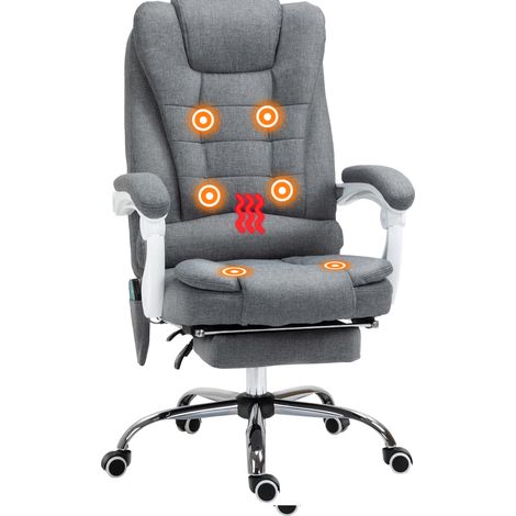 Office Chair with 6 Point Massage Back Heat, Linen Desk Chair with Footrest Adjustable Height Swivel Wheels, Back Reclining, Grey (1/5)