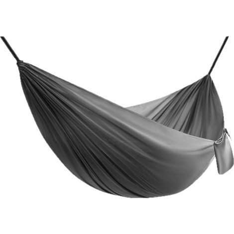 Hamac double 210×140 cm en taffetas de polyester gris, montage rapide, balançoire d'extérieur anti-basculement, capacité de charge 200 kg, hamac de camping portable (1/2)