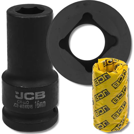Chiave a bussola a impatto profonda JCB da 3/4" in acciaio Cr-Mo a 6 punte da 16 mm