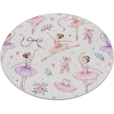 BAMBINO 61600 Kreis Waschteppich Ballerina für Kinder Anti-Rutsch - creme / rosa beige rund 120 cm (1/5)