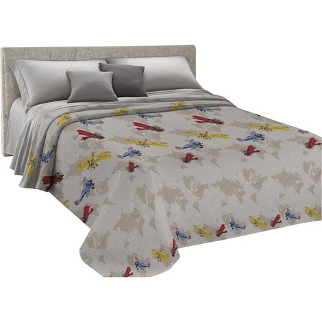 Copriletto estivo made in Italy 100% cotone linea Aerei Matrimoniale - Beige