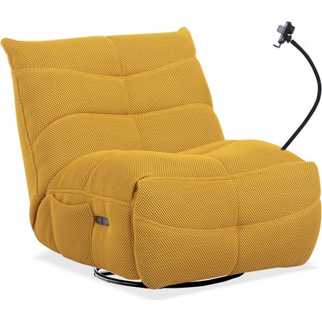 Home Heavenly® – Sillón gamer DAMI, tapizado en tejido 3D transpirable, con relax eléctrico, sistema giratorio 360º y soporte mó Color: Amarillo (1/5)