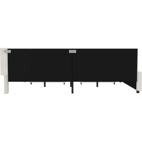 Letto a banquette 140 x 200 cm in lino beige con LED, vani, USB-C, 2 cassetti e rete a doghe (1/5)