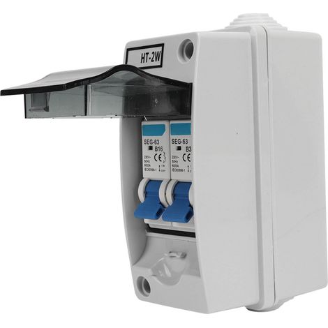 Boîte de distribution étanche IP65 extérieur SEG-63 2 pôles disjoncteur Type B bleu 230V, modèle B16+B32, coffret modulaire avec poignée robuste, protection contre les intempéries pour installation él (1/5)