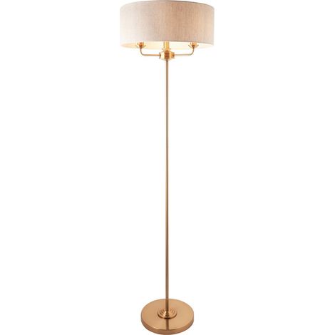 Endon Highclere Lampadaire avec abat-jour en laiton vintage, lin naturel, 3x E14 (1/5)