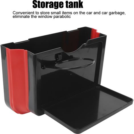 Boîte de rangement multifonctionnelle pour voiture, poubelle pliable et suspendue avec porte-gobelet, noire (1/5)