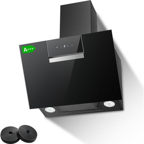SNDOAS Hotte Aspirante 60cm, 800 m³/h Hotte Inclinée avec 2 Filtres à Charbon, Classe A+++, 4 Vitesses, Écran Tactile, Evacuation ou Recyclage, Éclairage LED, Noire [Classe énergétique A+++]