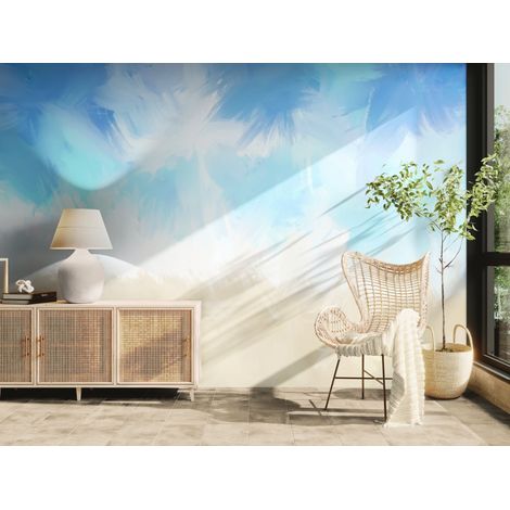 Papier peint aquarelle – Nuages bleu et sable - 150 x 250 cm (1/2)