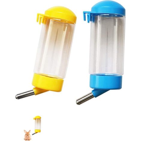 Lot de 2 bouteilles d'eau anti-goutte de 400 ml pour petits animaux, sans BPA, idéales pour les petits animaux de compagnie comme les lapins, les furets, les hamsters et les lapins (couleurs aléatoire (1/3)