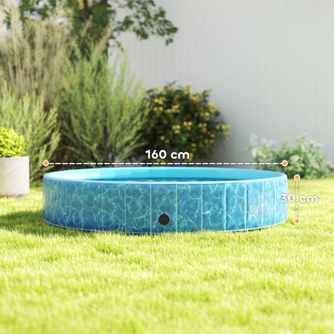 Piscine pliable pour chien avec fontaine et coussin d'eau, Ø 160 x 30 cm, bleue (1/5)