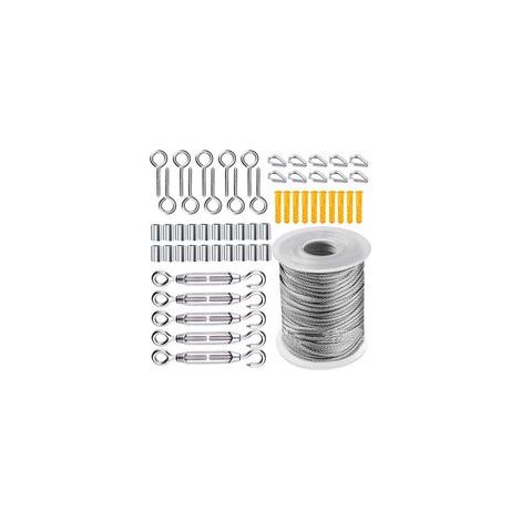 Jeu de 56 câbles en acier inoxydable de 50 m – câble résistant pour jardin, tendeur, suspension, corde à linge et sangle de tente, avec revêtement en nylon