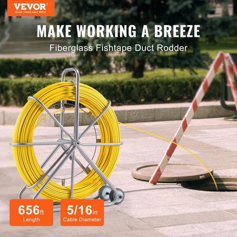 Aiguille Électricien 200 m Tire Fils Électrique Fibre de Verre avec Support Acier, 3 Têtes de Tirage, Outil d'Extraction de Câble F… (1/5)