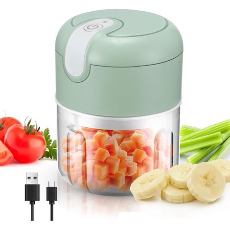 Mini Mixeur Electrique, Hachoir Oignon Hachoir électrique 250ml Coupe Legumes Electrique Avec Port USB, Portable Mini Coupe Legumes Avec 3 Lames Pour Oignons Ail Piment Légumes (1/5)