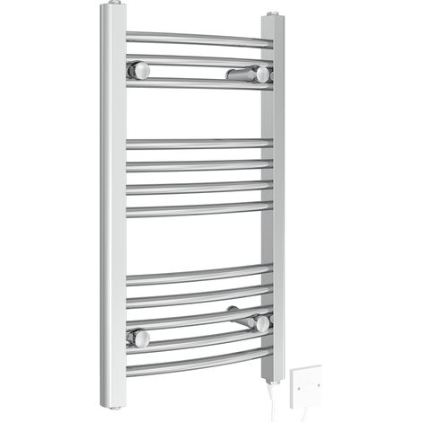 Prefilled Curved Electric Heated Towel Rail Chrome Radiator Manual Heating Element 700x400mm 100W (1/5)