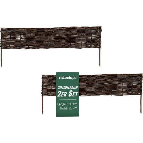 Relaxdays Beeteinfassung, Weide, 2er Set, HxB: 20 x 100 cm, zum Stecken, Beet & Rasen, niedrige Beetumrandung, braun (1/5)