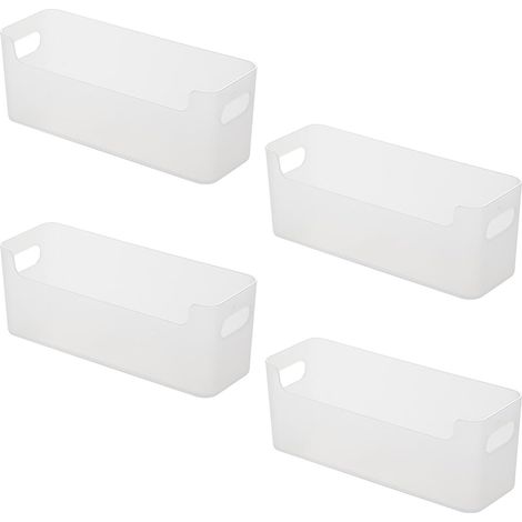 Organizzatore per cassetti, 4 divisori per cassetti, organizer per bagno, contenitore con sportello a U per cosmetici, calzini, biancheria intima, cavo dati (trasparente, 25,5 x 8,5 x 8 cm)