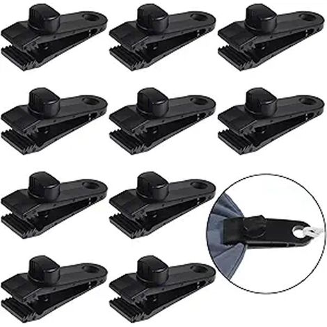 10 clips pour bâche - clips pour tente - clips pour auvent - clips pour bâche - clips pour auvent de camping - clips pour activités de plein air - auvents - noirs (1/4)