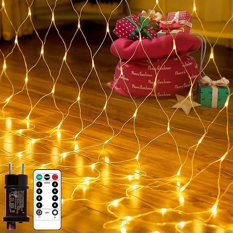 200 LED Guirlande Lumineuses Filet, 3m x 2m Filet Lumineux Extérieure, 8 Modes IP45 Étanche Avec Timer Guirlande Lumineuse Extérieure pour Jardin Patio Clôture, Blanc Chaud (1/5)