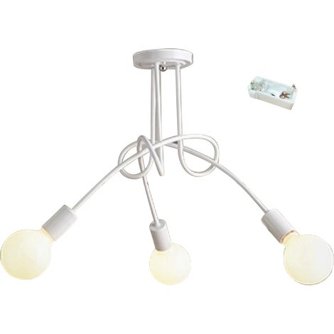 Lustre moderne en fer forgé, style industriel élégant et facile à installer, 3 têtes, blanc, idéal pour bureau, chambre, salon ou cuisine. (1/4)