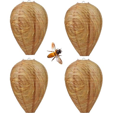 4 Pièces Leurres De Nid De Guêpes, Nid de Guêpe Extérieur, Faux Nids de Guêpes Suspendu, Nids de guêpes Artificiel, Faux Anti-Déchirure, Idéal pour Jardin, Terrasse, Balcon (1/5)
