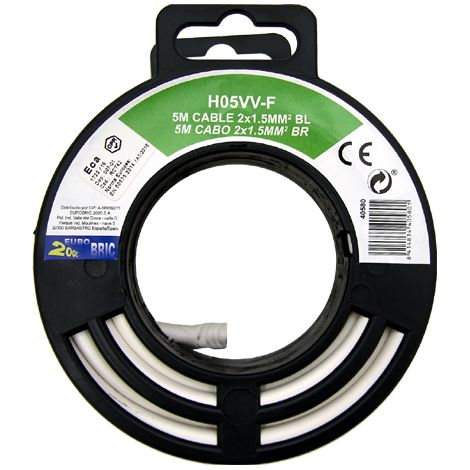 5m cable manguera redonda H05VV-F  2x1,5mm² blanco