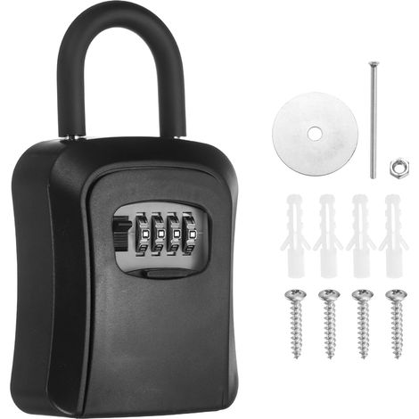 Boîte à clés sécurisée à fixation murale (4,5" x 3,9" x 1,8", noire) – Boîtier à clés portable avec serrure à combinaison à 4 chiffres (code réinitialisable) pour la maison ou le bureau (1/5)