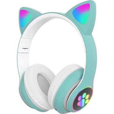 Kabellose Bluetooth-Kopfhörer für Kinder mit Mikrofon, Katzenohr-Kopfhörer für Mädchen und Frauen (grün) (1/5)