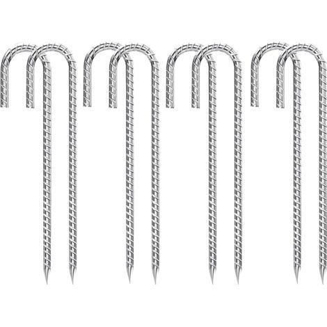 Lot de 8 Piquet d'ancrage au sol, Acier galvanisé, Forme J, 30 cm, Pour tente, trampoline, jardin (1/5)