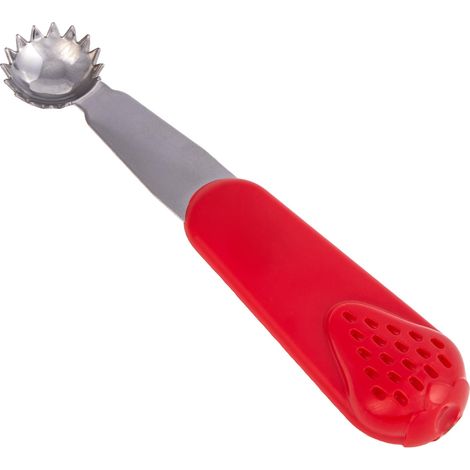 Fackelmann Pomodori e fragole per rimuovere il gambo, bolero frutta in acciaio inox e manico in ABS con design a fragola, lavabile in lavastoviglie, colore inox e rosso, 12 x 2,5 cm (1/2)