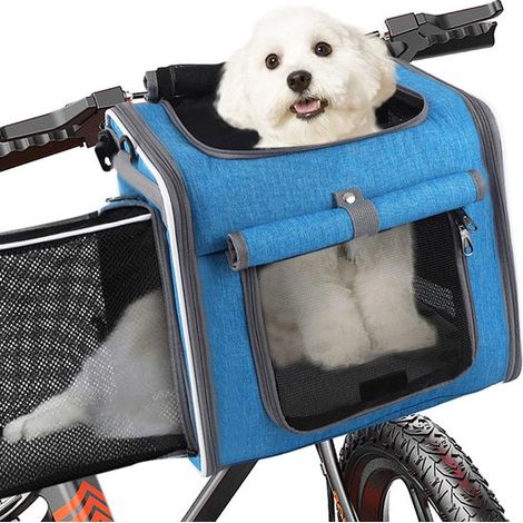 Panier de vélo pour chiens, sac de transport pour chiens, panier de vélo pour animaux de compagnie, pliable, multifonctionnel, pour petits chiens et chats, pour les déplacements et à la maison. (1/5)