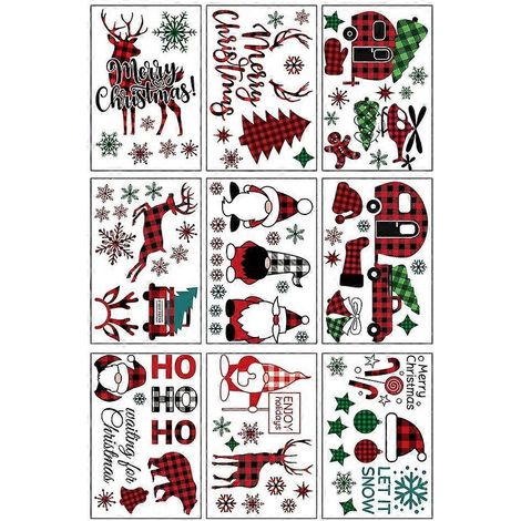Ensemble de 9 autocollants de Noël pour fenêtre, rayures rouges, motif nain et Père Noël.
