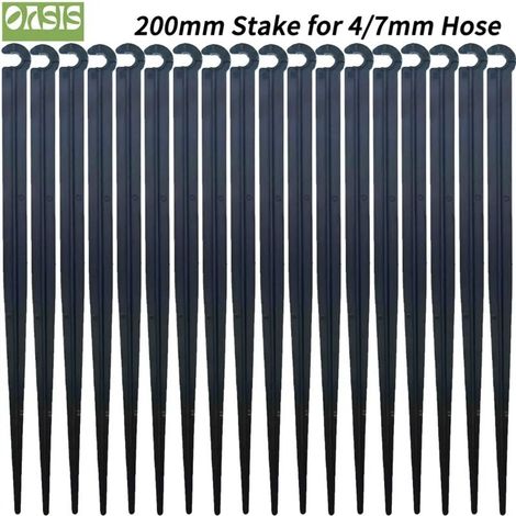 (200 mm - 50 pièces) Supports de piquets de jardin 1/4" (6,35 mm) pour tuyaux d'irrigation goutte à goutte de 4/7 mm à insérer dans le sol (11 cm et 20 cm).