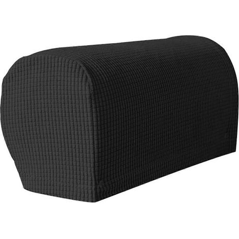 Lot de 2 housses d'accoudoirs en peluche douce et extensible, housses d'accoudoirs de canapé, noir-- (1/5)