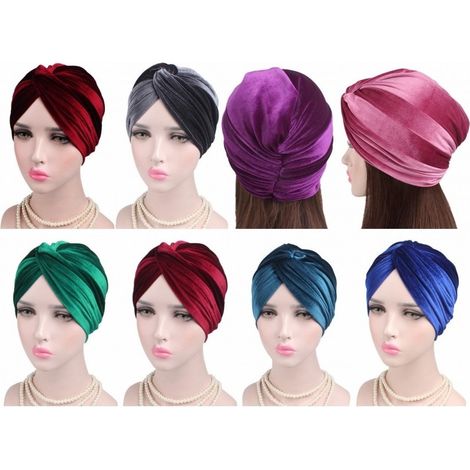 TRADE SHOP - Turbante Velluto Annodata Fascia Elastica Retro Ferma Capelli Cuffia Bandana -