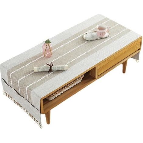 Nappe Coton et Lin avec Poche Latérale de Rangement Nappe Rectangulaire Anti Nappe de Table pour Salon, Balcon, Jardin, 60x160cm