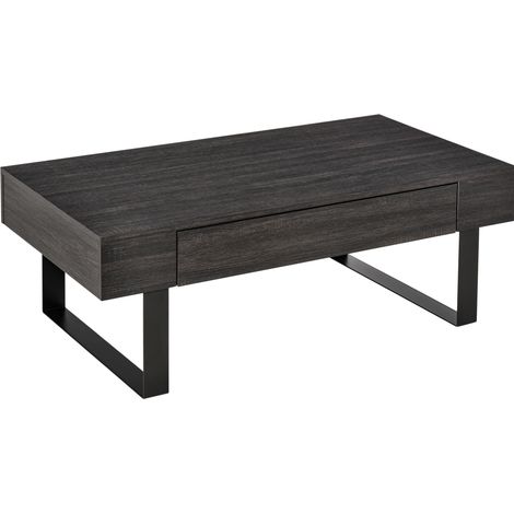 Mesa de centro con cajón y estantes, estructura metálica, diseño moderno, 110 x 60 x 40 cm (1/5)
