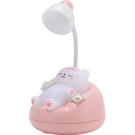 Veilleuse de table en forme de chat mignon, 3 niveaux de luminosité, lampe de chevet animalière rose pour la chambre à coucher (1/5)
