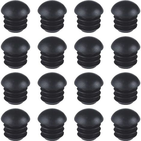 Tappi rotondi in plastica (16 mm), 16 pezzi di tappi terminali per tubi di sedie rotondi, inserti per tappi terminali rotondi a cupola rigata per gambe di tavoli, sedie, mobili (neri) (1/4)