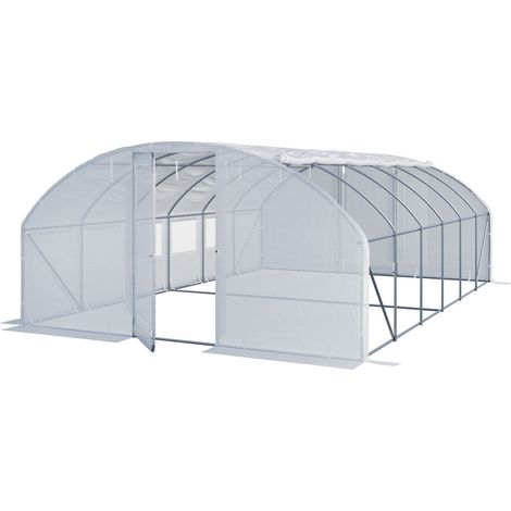 TOOLPORT Invernadero túnel Premium 4x6m con puerta abatible y lona PE 180g/m² blanca transparente (1/5)