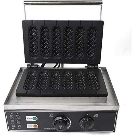 Máquina eléctrica antiadherente comercial de 220 V y 1500 W (6 unidades), para hacer gofres crujientes, paletas de gofre profesionales, palitos de gofre y perritos calientes