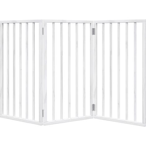 Barrière de sécurité pour chien animaux de compagnie pliable 3 panneaux 150 cm bois de peuplier blanc (1/5)