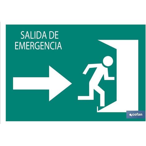 Señal luminiscente 210x148mm con pictograma de salida de emergencia hacia la derecha