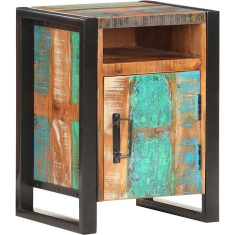 Mesita de noche de madera maciza reciclada 40x35x55 cm (1/5)