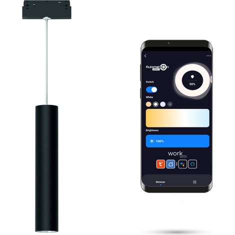 Lámpara colgante LED WiFi Zigbee de tubo, color negro, 10 W, para rieles magnéticos SMART TRACK, 48 V CC, regulable, 3000-5000 K. (1/5)