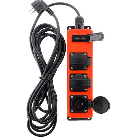 Zenitech – Multiprise étanche 3 prises 16A 2P+T avec 2 ports USB – Protection IP44 pour intérieur et extérieur – Interrupteur intégré – Câble 3m