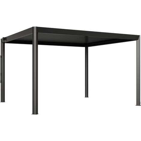 PRIMEYARD Pergola 4x3,5 m - Pfosten und Lamellendach aus Aluminium - anthrazitfarbene Terrassenüberdachung