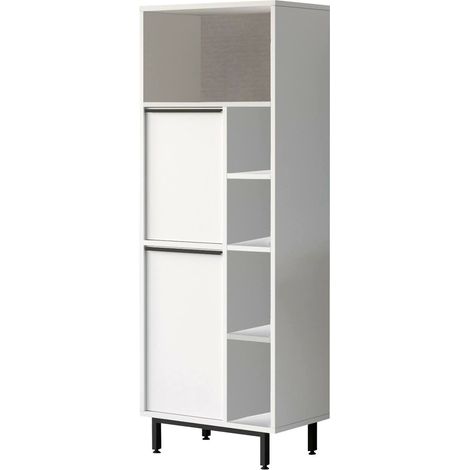 Mobile Colonna Merbok, 4 Ripiani, 2 Ante, 7 Vani, 160x36x45h cm Bianco