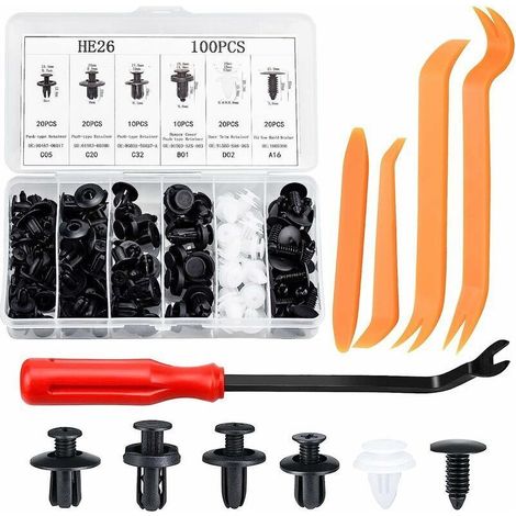 100 Pièces Rivet Clips Plastique Rivets Plastiques Fixation de Protection avec Multi Formes et Tailles Universel pour Auto Voitures Panneaux de Portes avec Outil de Suppression (1/5)