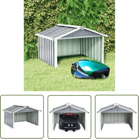 The Living Store Abri pour robot de jardin 92x97x63 cm Acier galvanisé Gris - Abri Robot Tondeuse - Abri Jardin - Abri Tondeuse Robotique - Abri Pour Robot Coupe Herbe - Protection Robot Tondeuse (1/5)